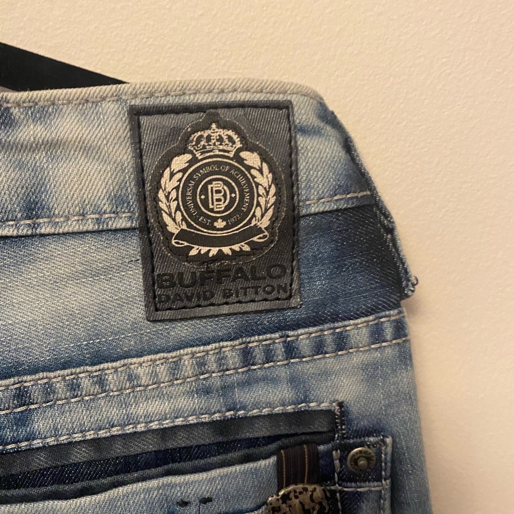 Buffalo David Bitton Blue Straight Jeans with Distressed Look